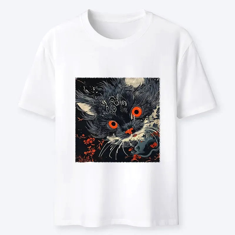 Kyoto-Lion Soft Fluffy Black Cat Vintage Oriental Print Classic T-Shirt