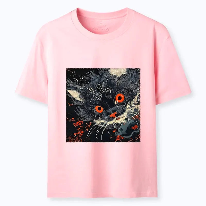 Kyoto-Lion Soft Fluffy Black Cat Vintage Oriental Print Classic T-Shirt