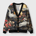 Kyoto-Lion Traditional Crane Ugly Cardigan Sweater