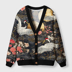 Kyoto-Lion Traditional Crane Ugly Cardigan Sweater