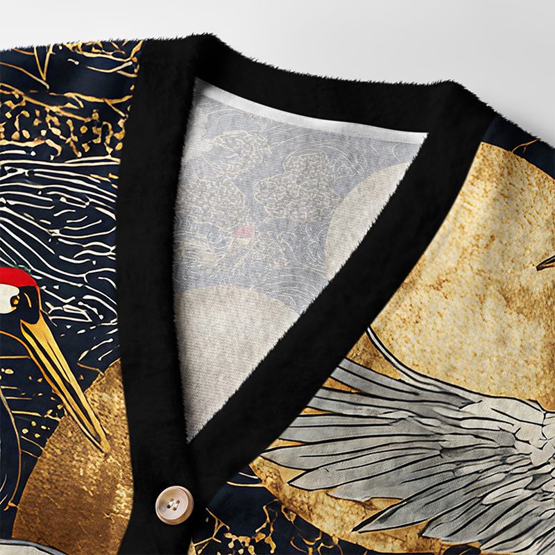 Kyoto-Lion Traditional Crane Ugly Cardigan Sweater