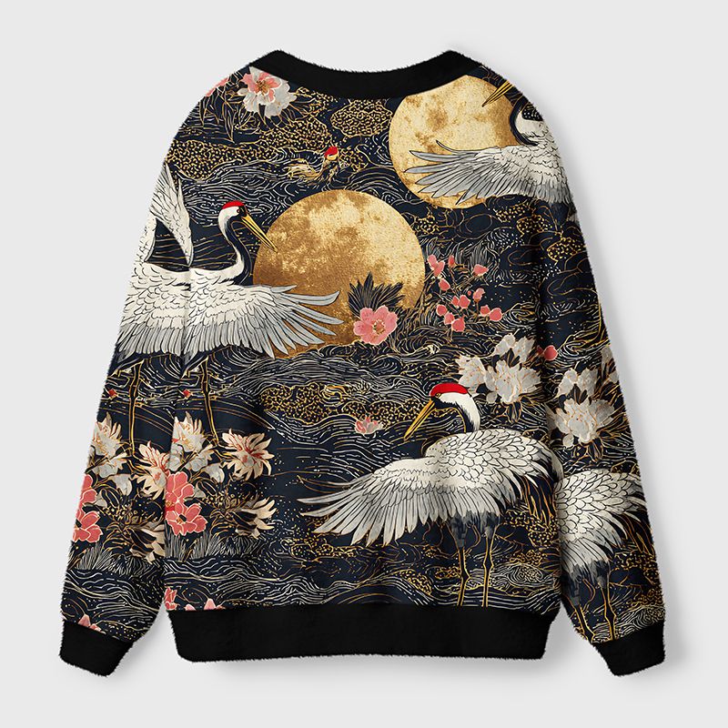 Kyoto-Lion Traditional Crane Ugly Cardigan Sweater