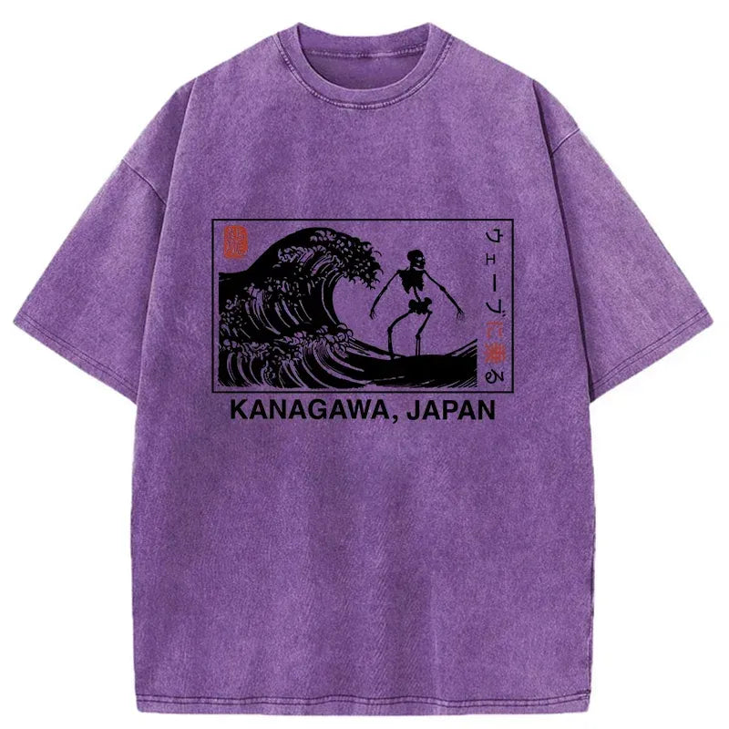 japanese skeleton surfing t-shirt for summer