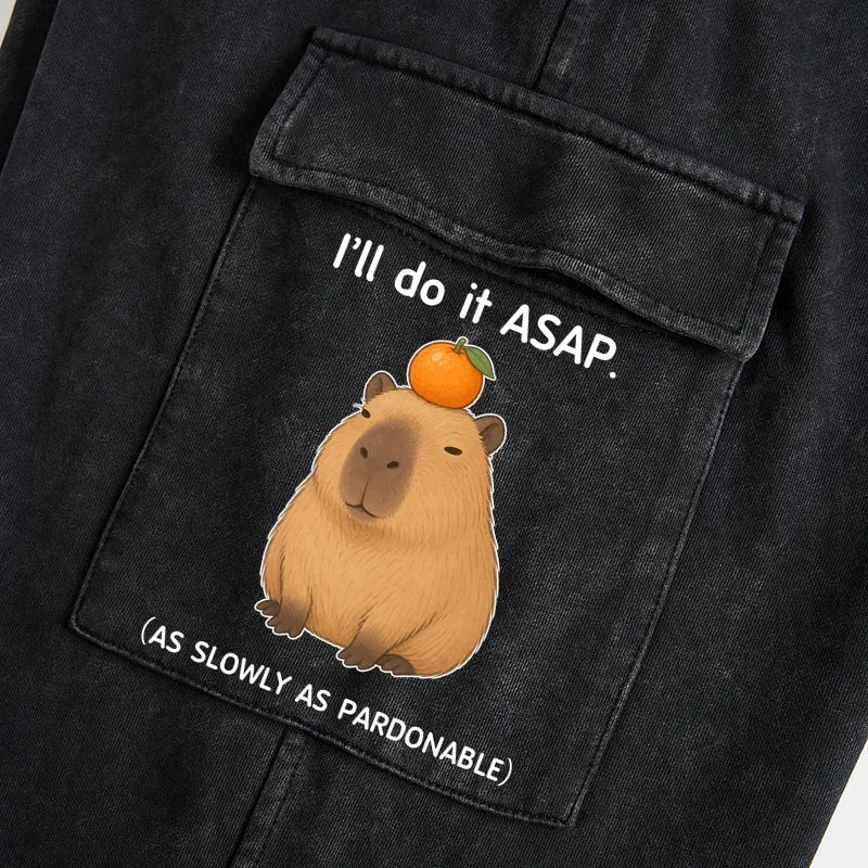Kyoto-Lion Slow Task Capybara Meme Washed Utility Sweatpants