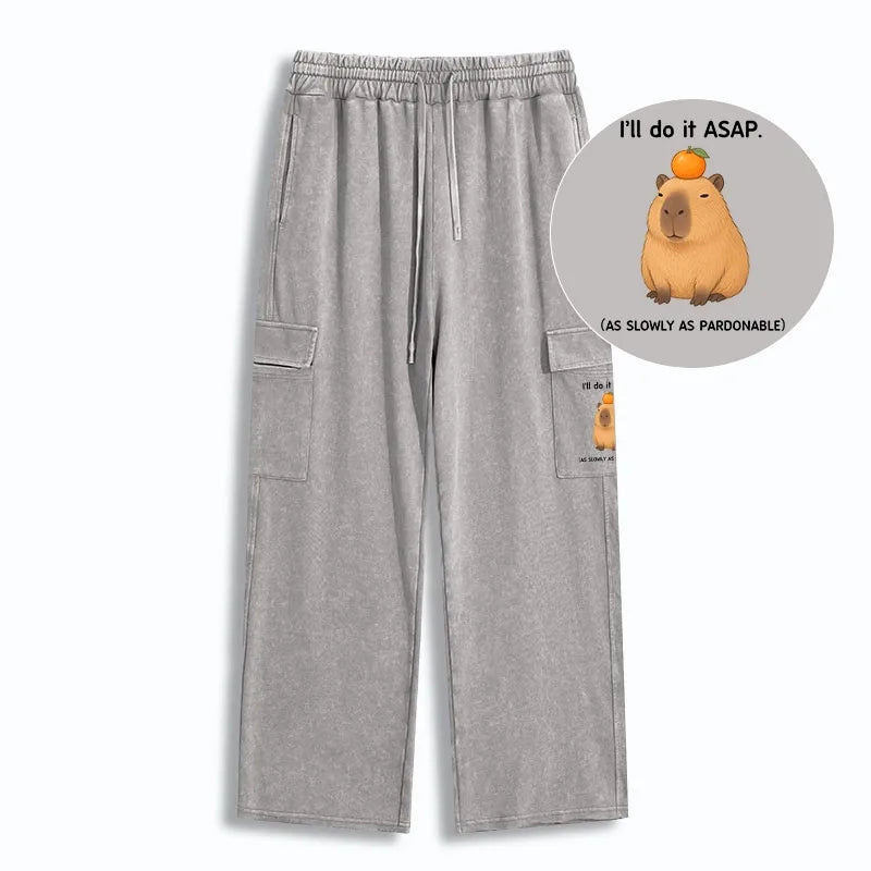 Kyoto-Lion Slow Task Capybara Meme Washed Utility Sweatpants