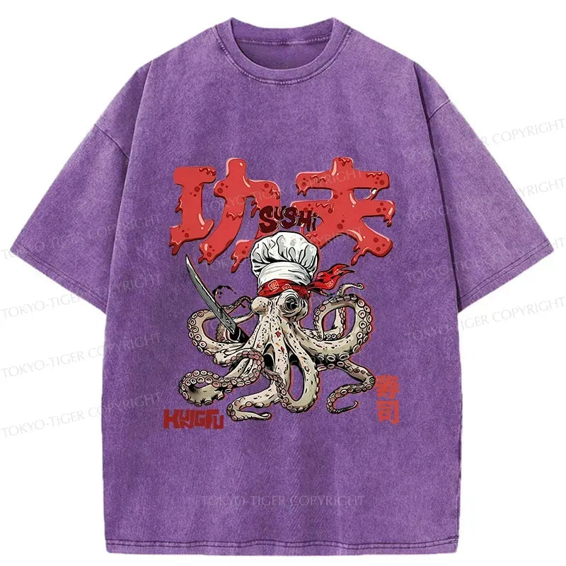 Kyoto-Lion Octopus Chef Japan Washed T-Shirt