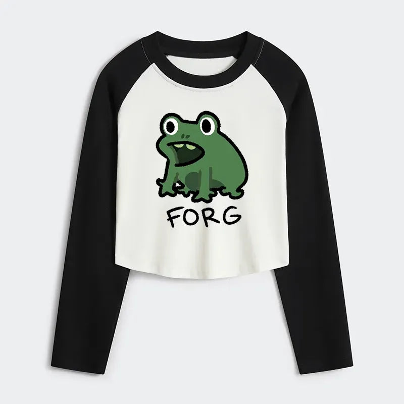 Kyoto-Lion Funny Forg Japan Women's Crop Raglan T-Shirt