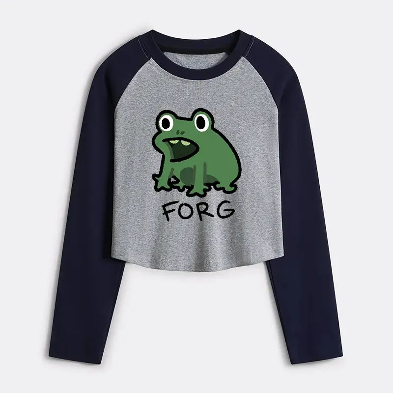 Kyoto-Lion Funny Forg Japan Women's Crop Raglan T-Shirt