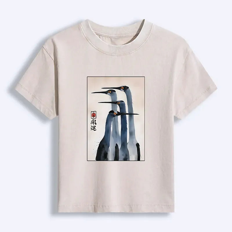 Japanese Retro Crane Graphic T-Shirt for Women