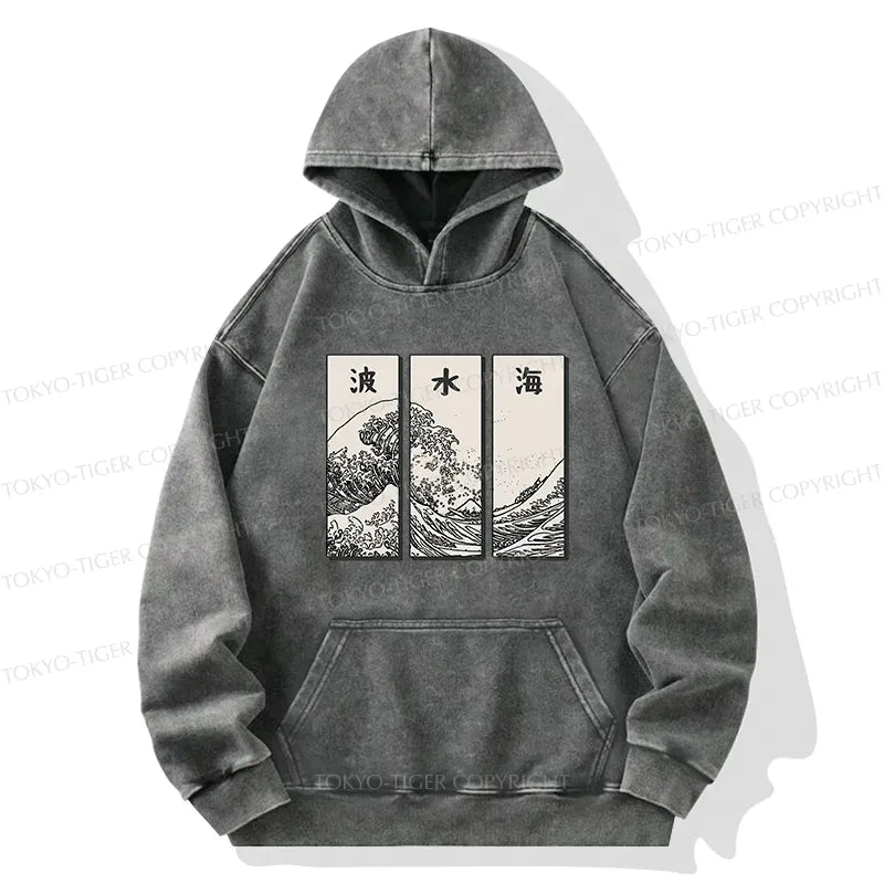 Japanese Wave Washed Hoodie for Men