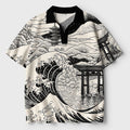 Retro Japanese Landscape Crochet Polo Shirt
