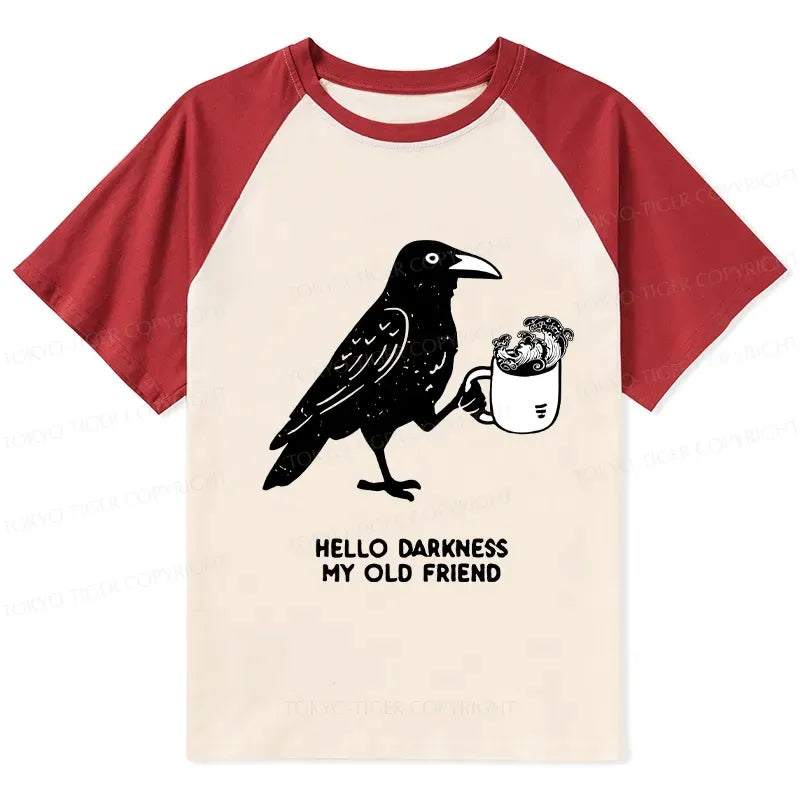 Kyoto-Lion Crow Drinking Black Coffee Funny Raglan T-shirt