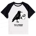 Kyoto-Lion Crow Drinking Black Coffee Funny Raglan T-shirt
