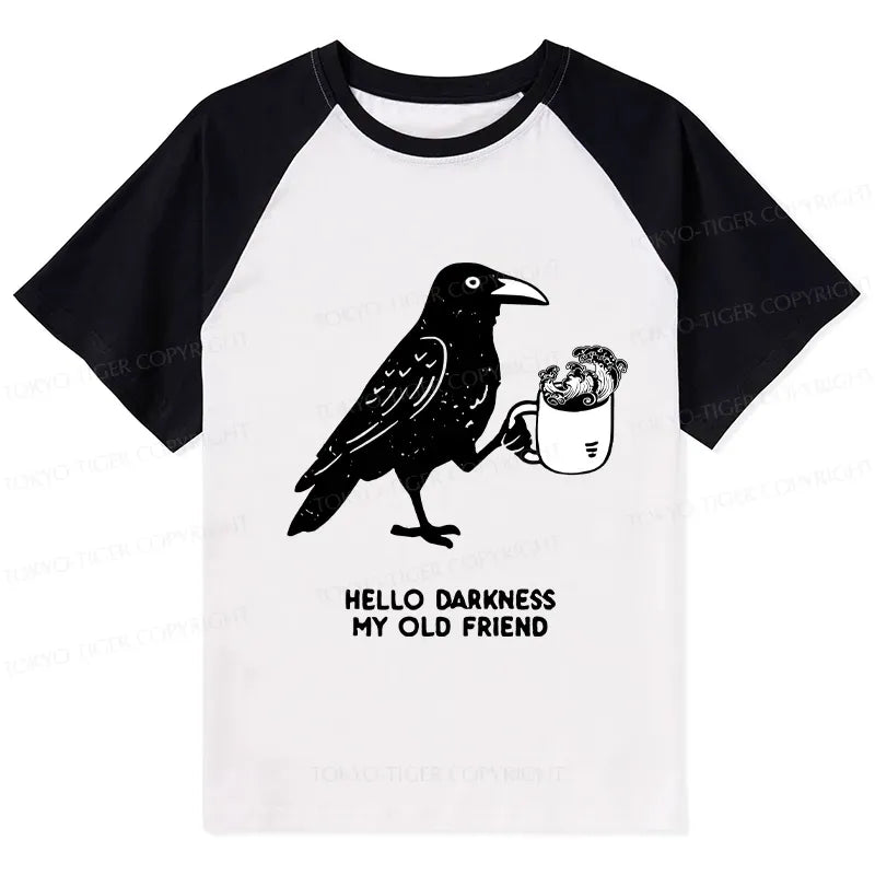 Kyoto-Lion Crow Drinking Black Coffee Funny Raglan T-shirt