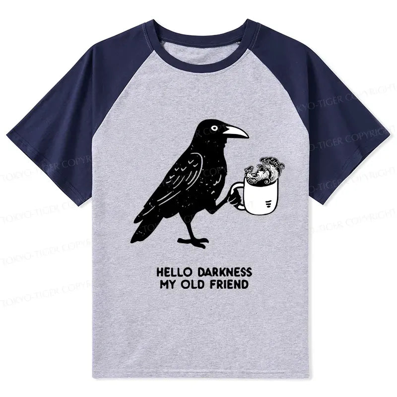 Kyoto-Lion Crow Drinking Black Coffee Funny Raglan T-shirt