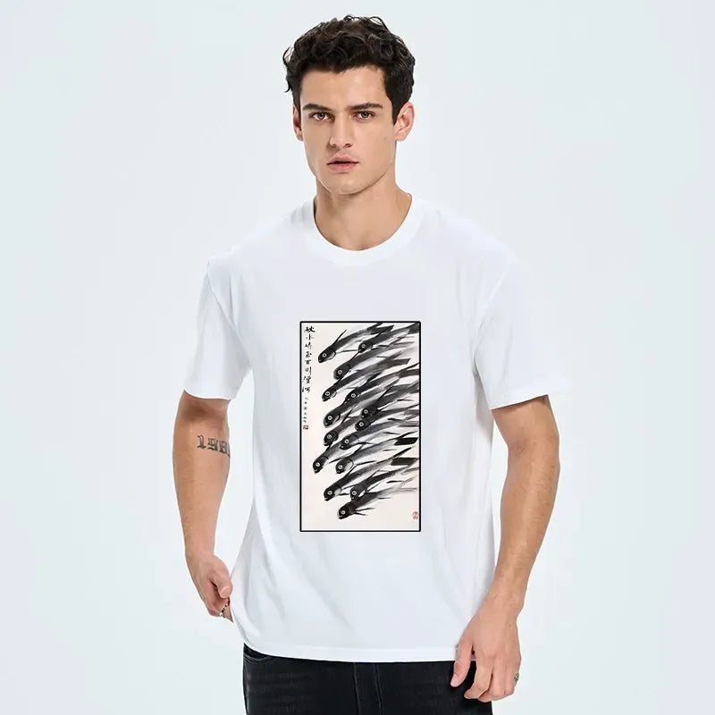 Vintage Woodblock Print T-Shirt for Summer
