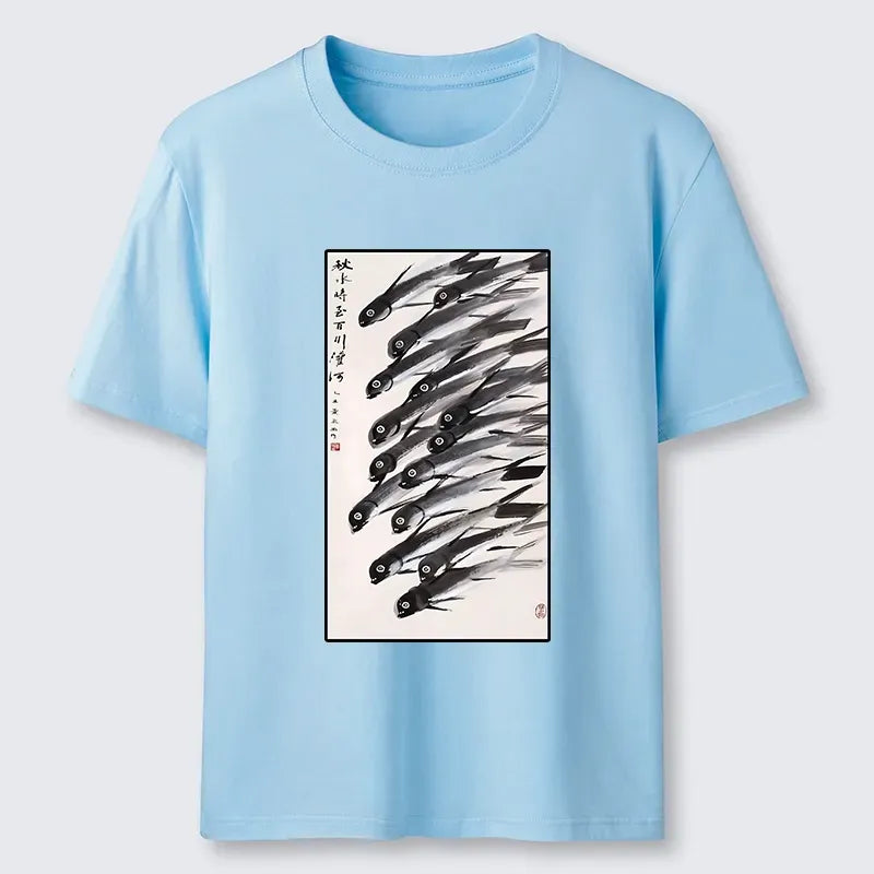 Vintage Woodblock Print T-Shirt for Summer