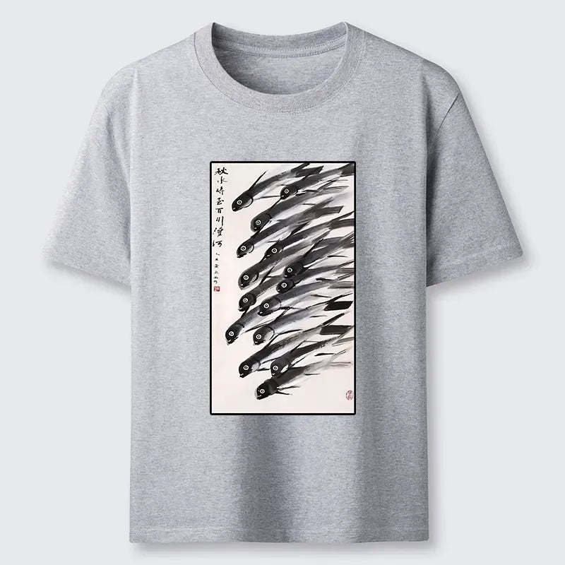 Vintage Woodblock Print T-Shirt for Summer