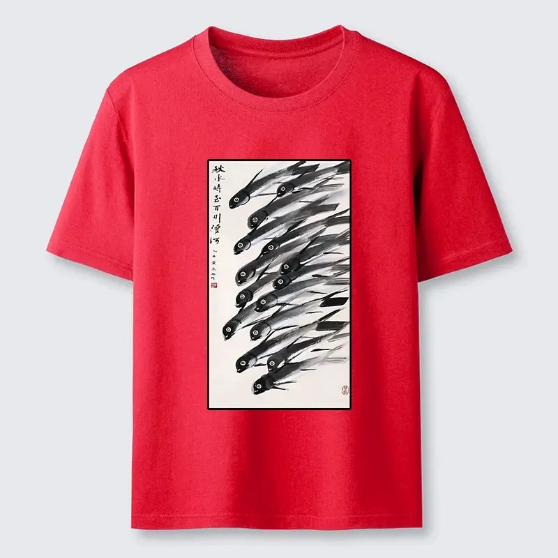 Vintage Woodblock Print T-Shirt for Summer