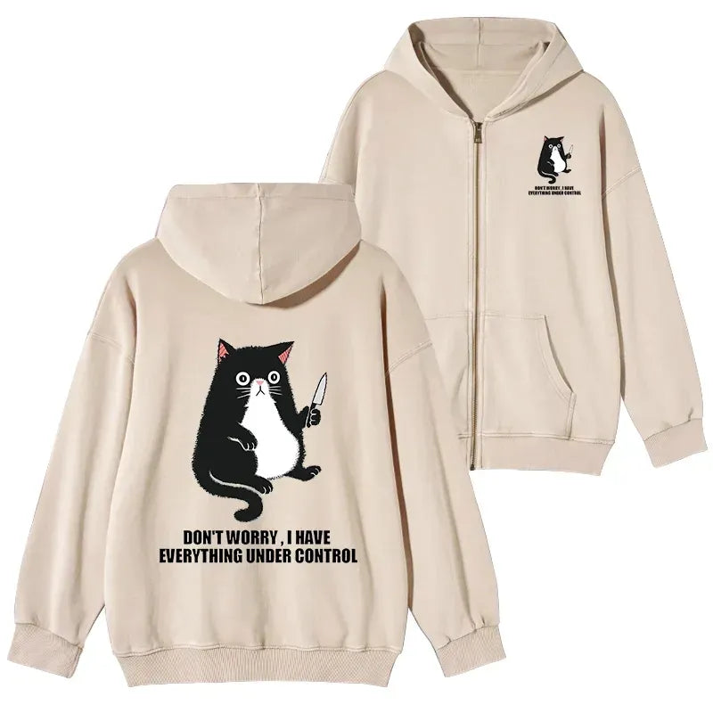 japanese cat zip hoodie for streetwear
