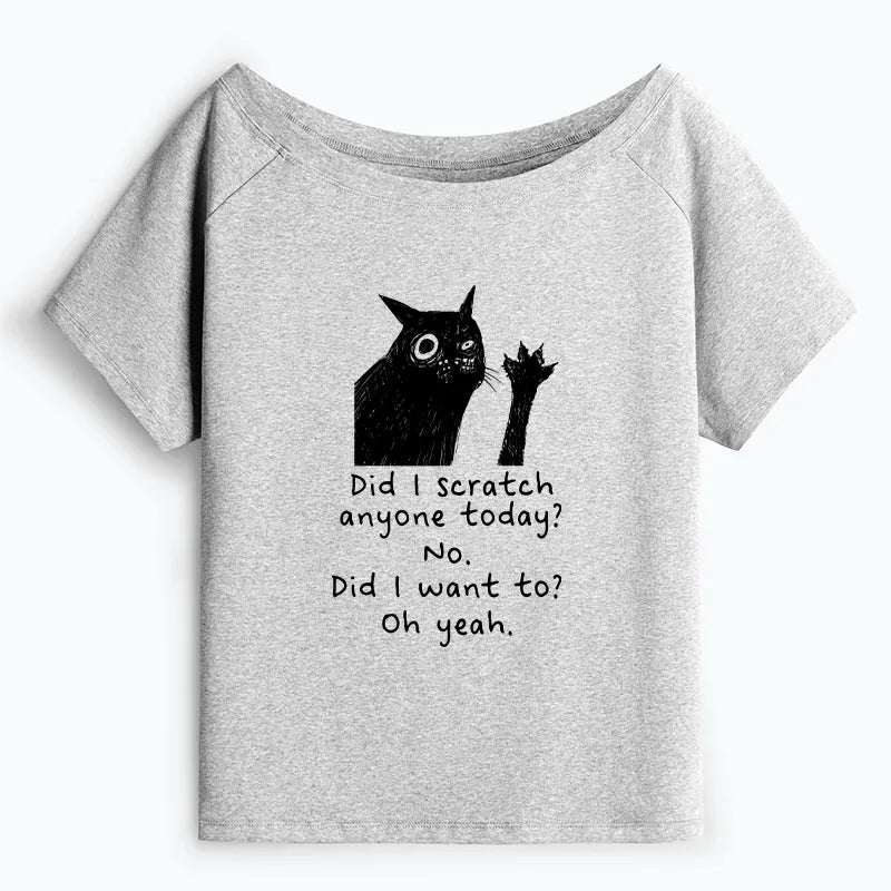 Kyoto-Lion Black Cat Scratches People Off Shoulder T-Shirt