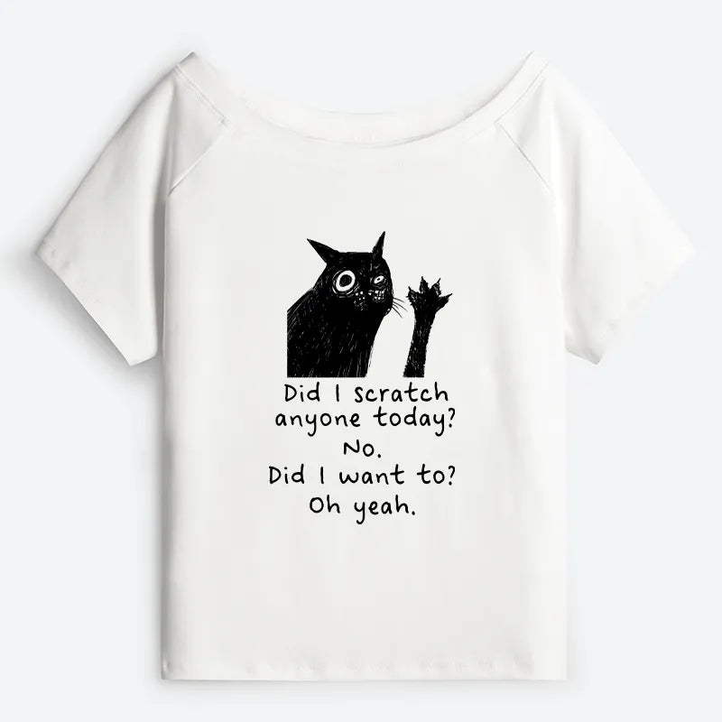 Kyoto-Lion Black Cat Scratches People Off Shoulder T-Shirt