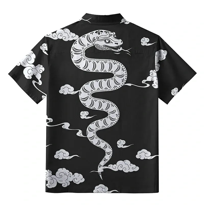 Kyoto-Lion Snake And Auspicious Clouds Button-up Shirt