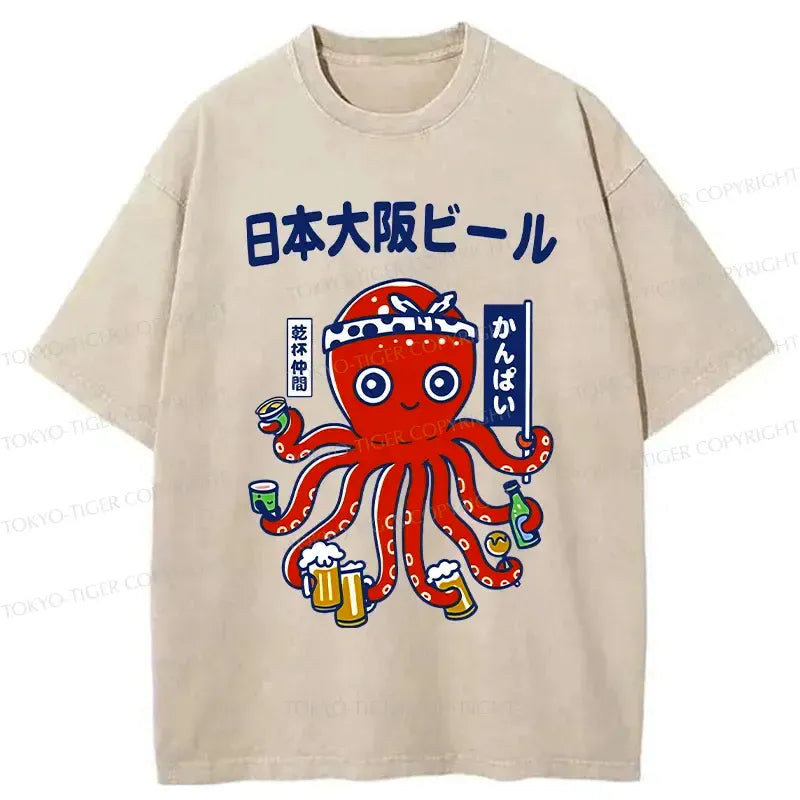 Vintage Ukiyo-e Octopus Washed T-Shirt