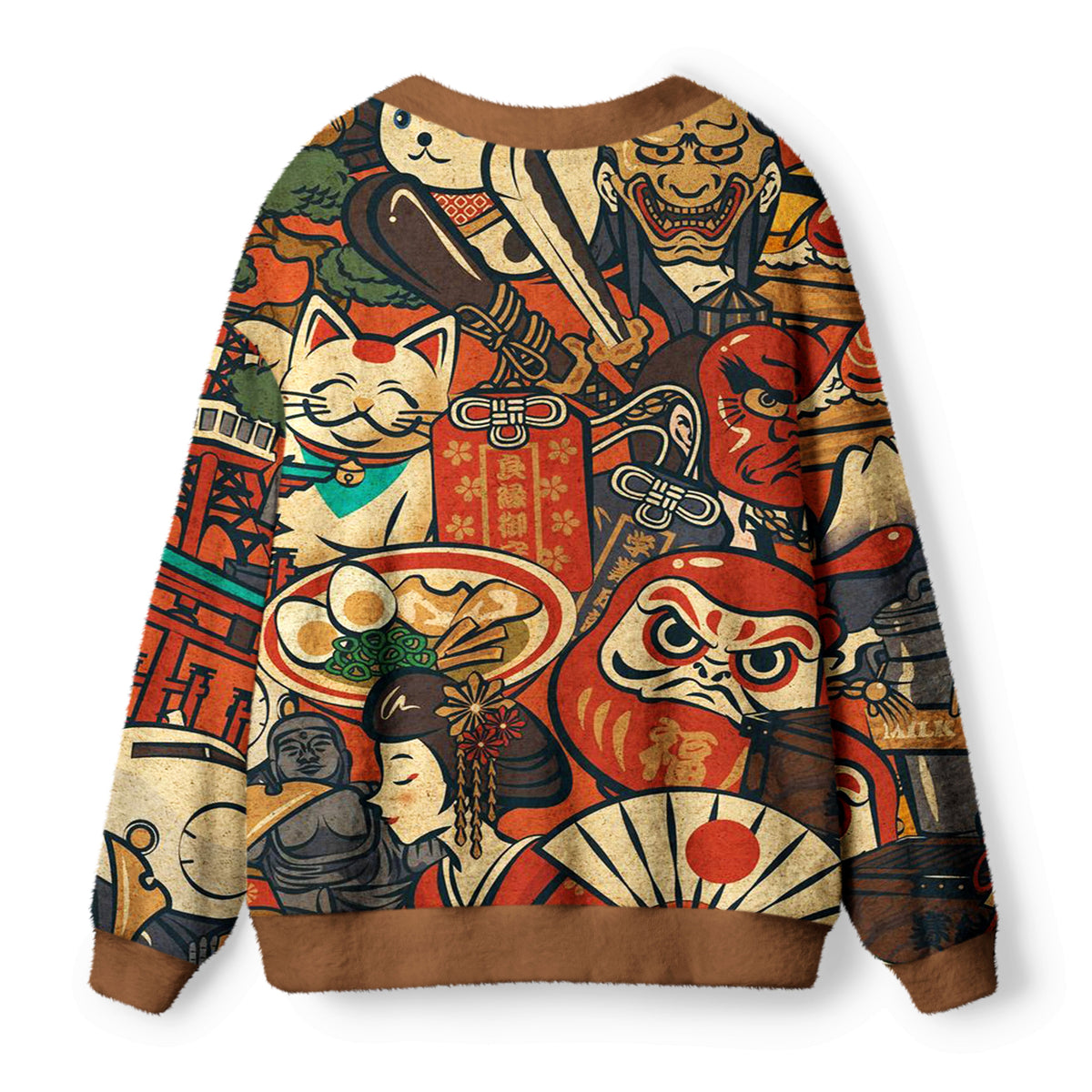 Kyoto-Lion Japanese Traditional Elements Ugly Cardigan Sweater