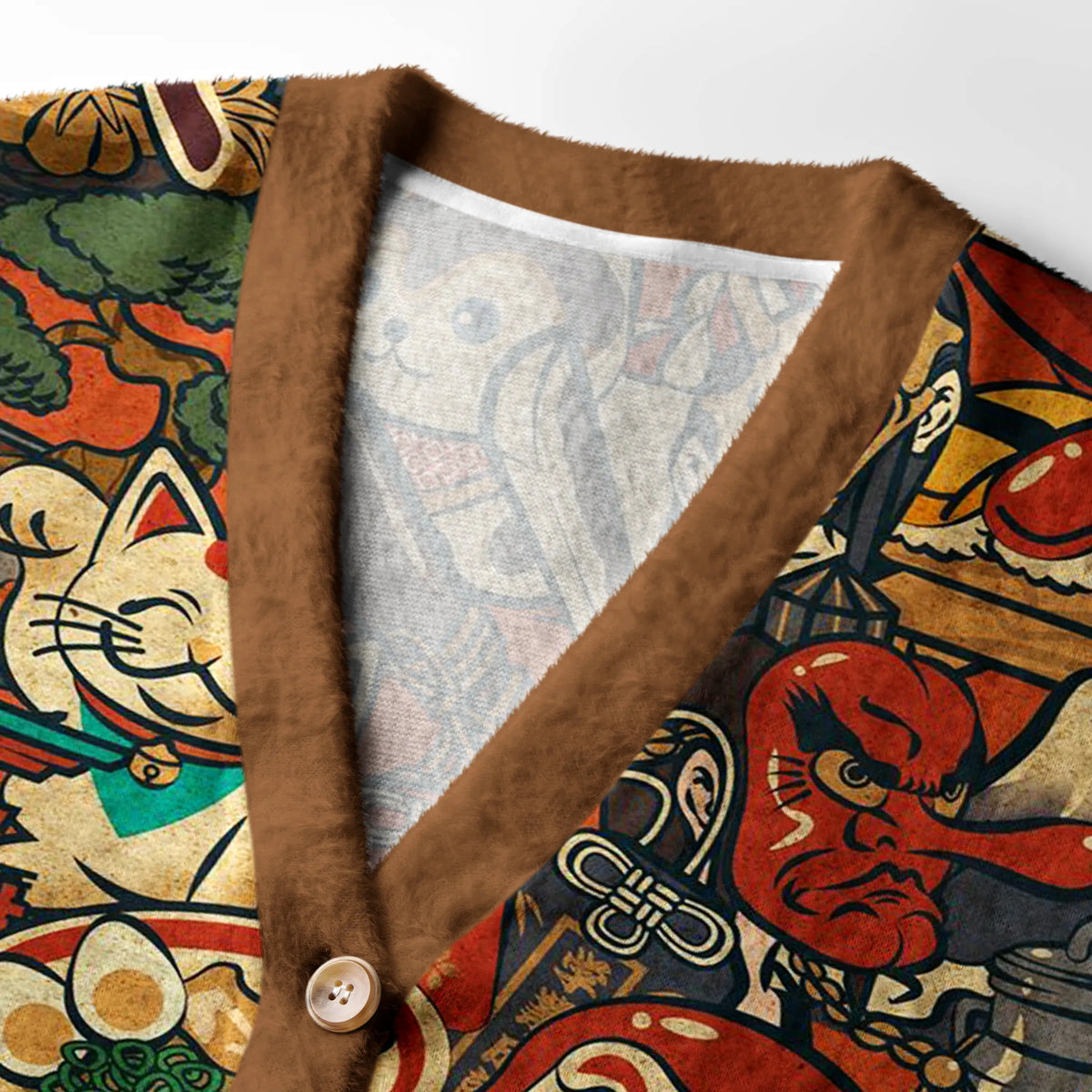 Kyoto-Lion Japanese Traditional Elements Ugly Cardigan Sweater