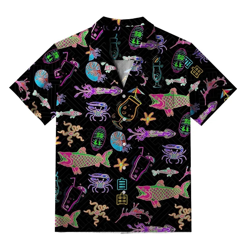 Kyoto-Lion Neon Sea Animals Aloha Hawaiian Shirt
