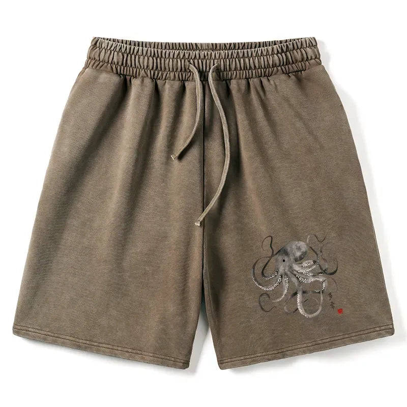 Japanese calligraphy octopus shorts for summer