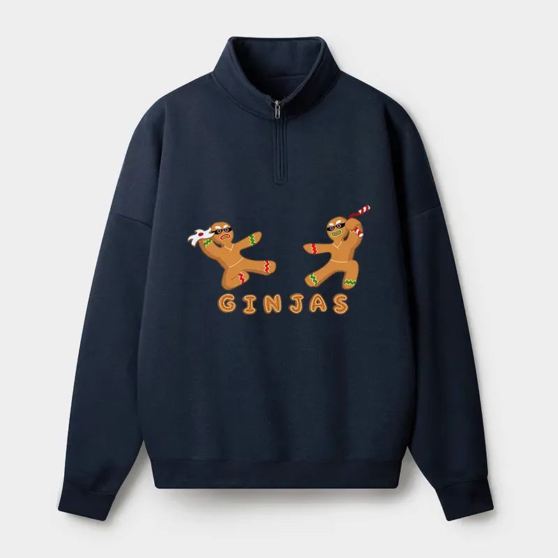Kyoto-Lion Gingerbread Ninja Half Zip Fleece Sweatshirt