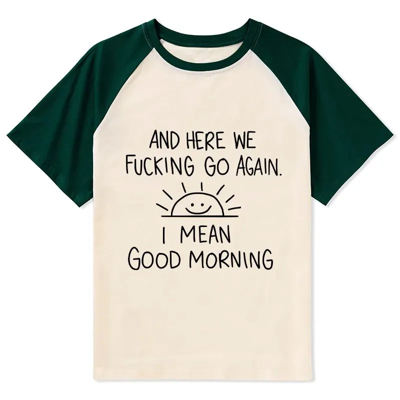 Kyoto-Lion Different Meanings Of 'Good Morning' Raglan T-shirt