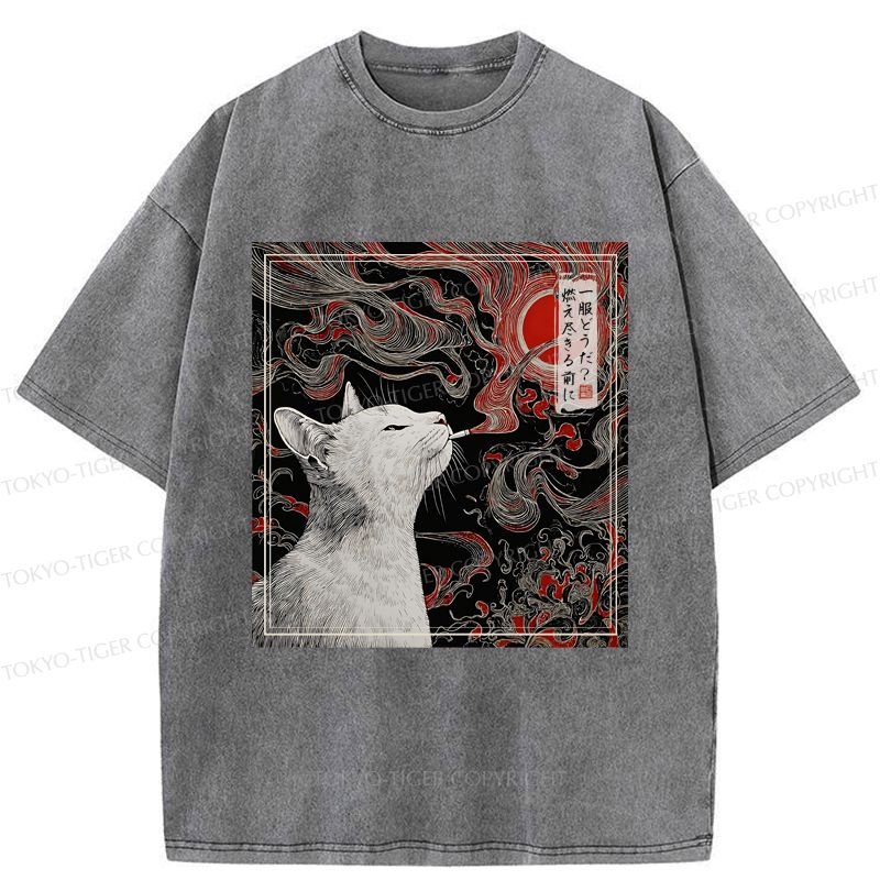 Japanese Smoking Cat Shirt Best Seller