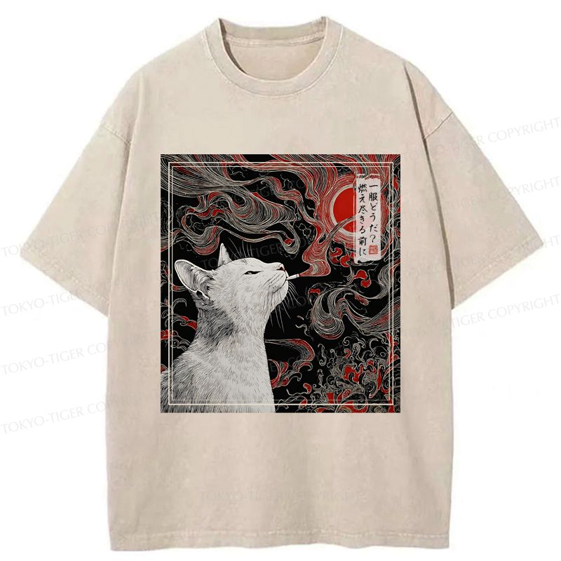 Japanese Smoking Cat Shirt Best Seller