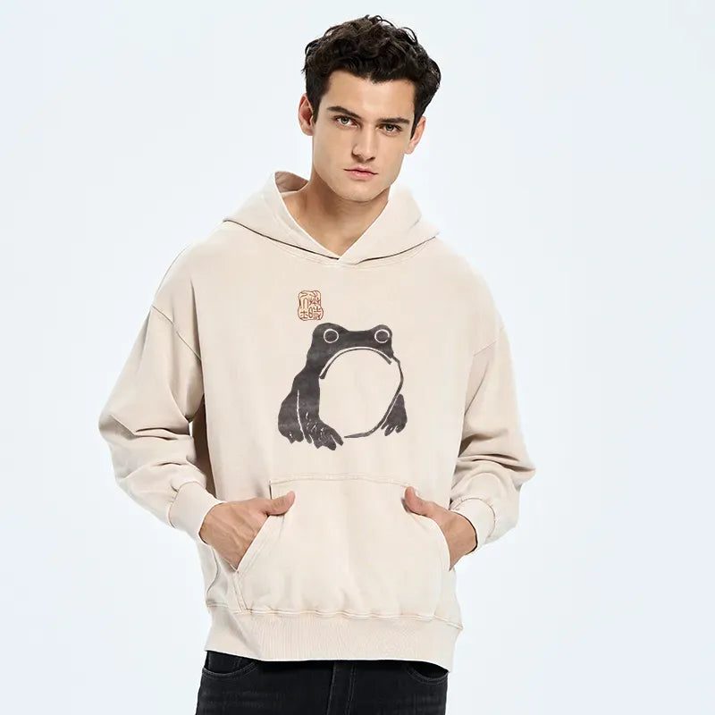 Kyoto-Lion Matsumoto Hoji Woodblock Print Frog Washed Hoodie