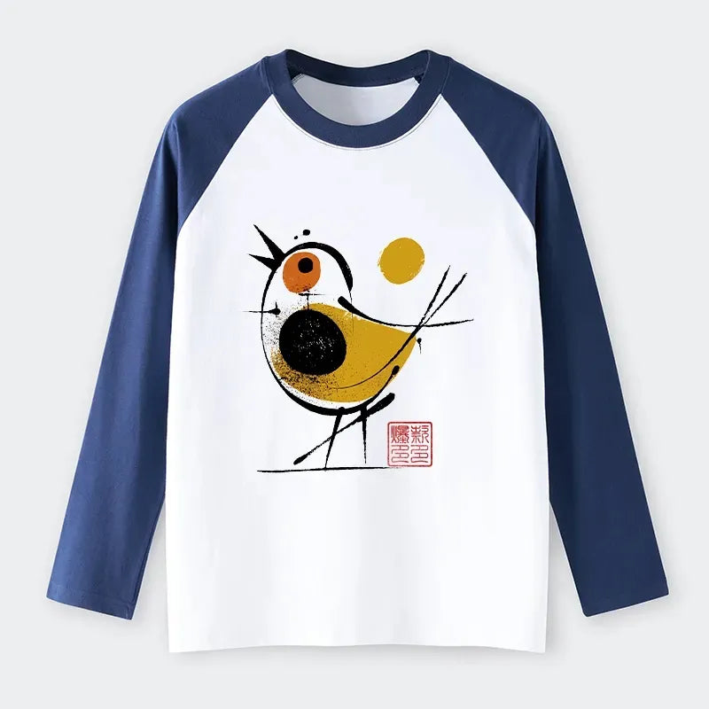 Kyoto-Lion Aesthetic Yellow And Black Bird Raglan Long Sleeve T-shirt