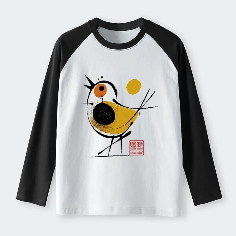 Kyoto-Lion Aesthetic Yellow And Black Bird Raglan Long Sleeve T-shirt