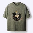 japanese washed cat moon t-shirt