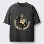 japanese washed cat moon t-shirt