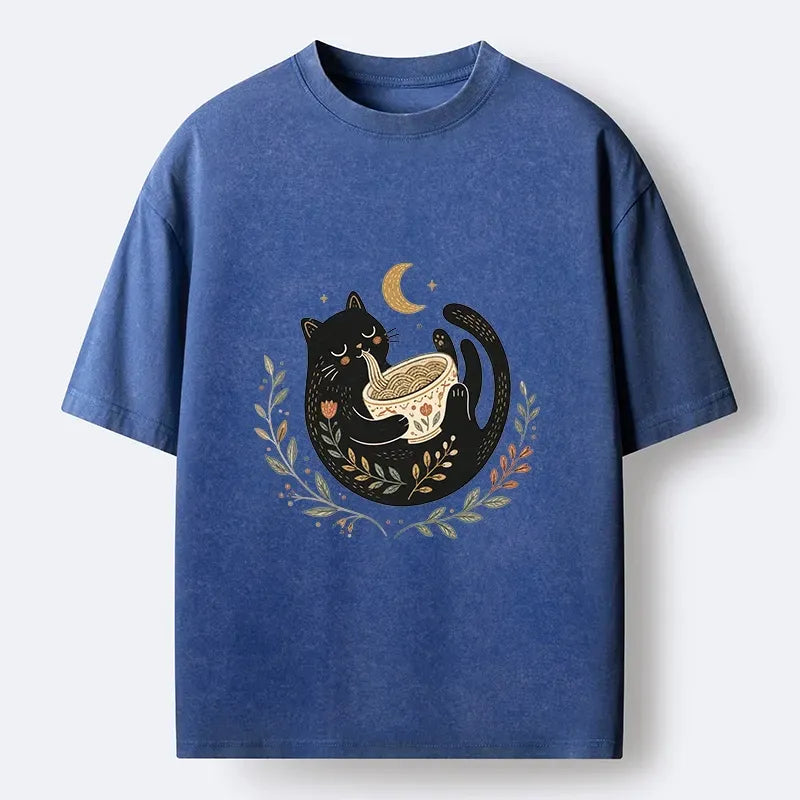 japanese washed cat moon t-shirt