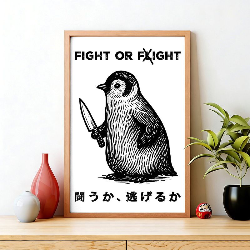 Kyoto-Lion Funny Fight Or Flight Wall Art Poster