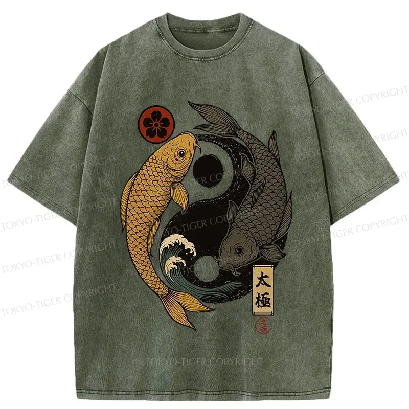 Kyoto-Lion Yin Yang Koi Washed T-Shirt
