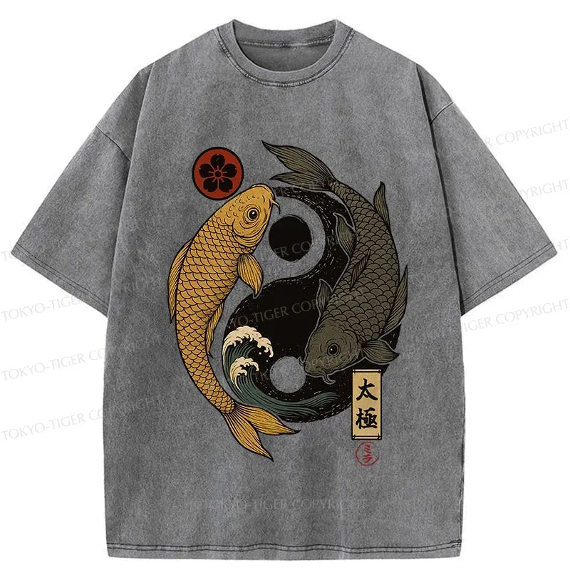 Kyoto-Lion Yin Yang Koi Washed T-Shirt