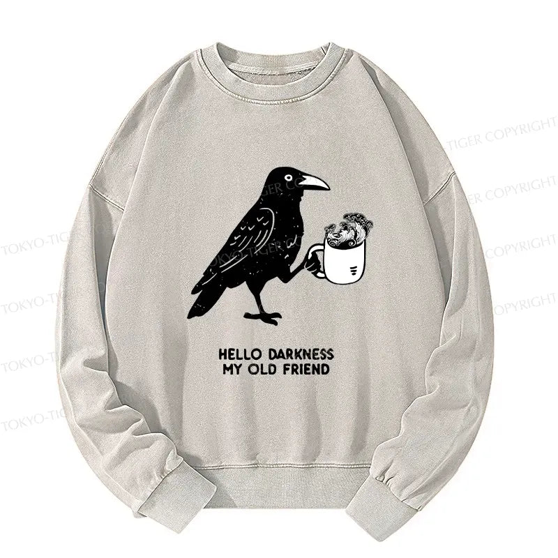 Kyoto Lion crow drinking black coffee washed sweatshirt