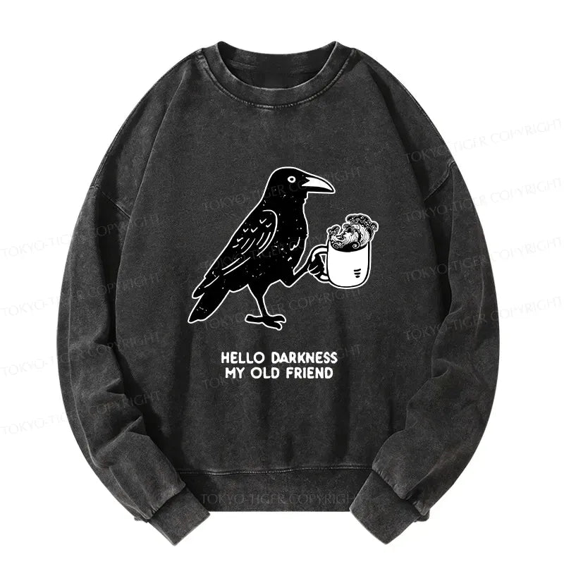 Kyoto Lion crow drinking black coffee washed sweatshirt