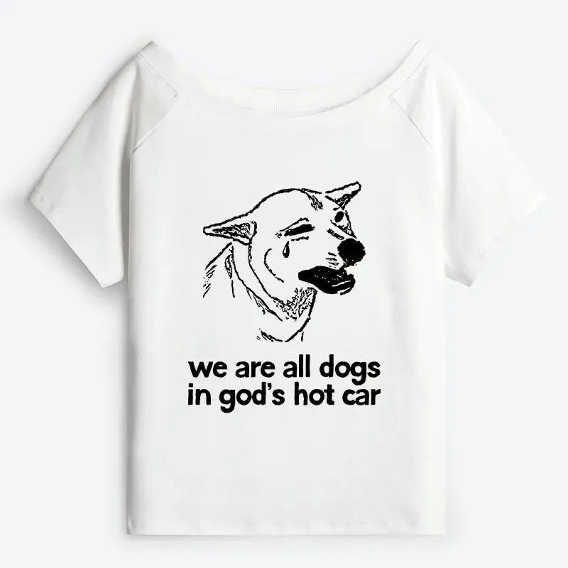 Kyoto-Lion Sad Dog Funny Off Shoulder T-Shirt