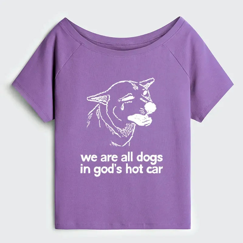 Kyoto-Lion Sad Dog Funny Off Shoulder T-Shirt