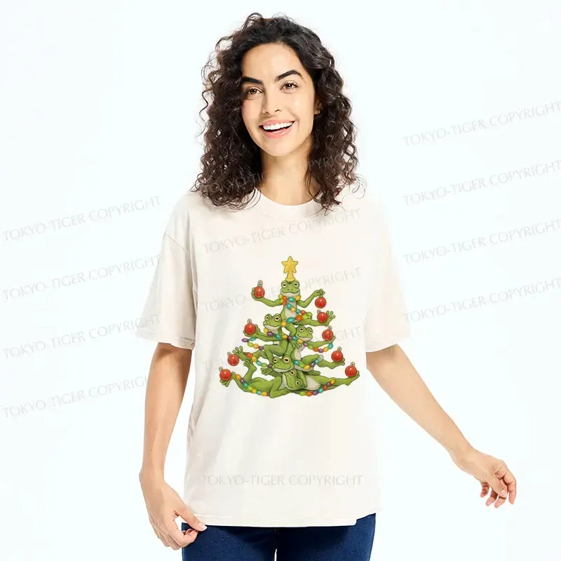 Kyoto-Lion A Funny Frog Christmas Tree Washed T-Shirt